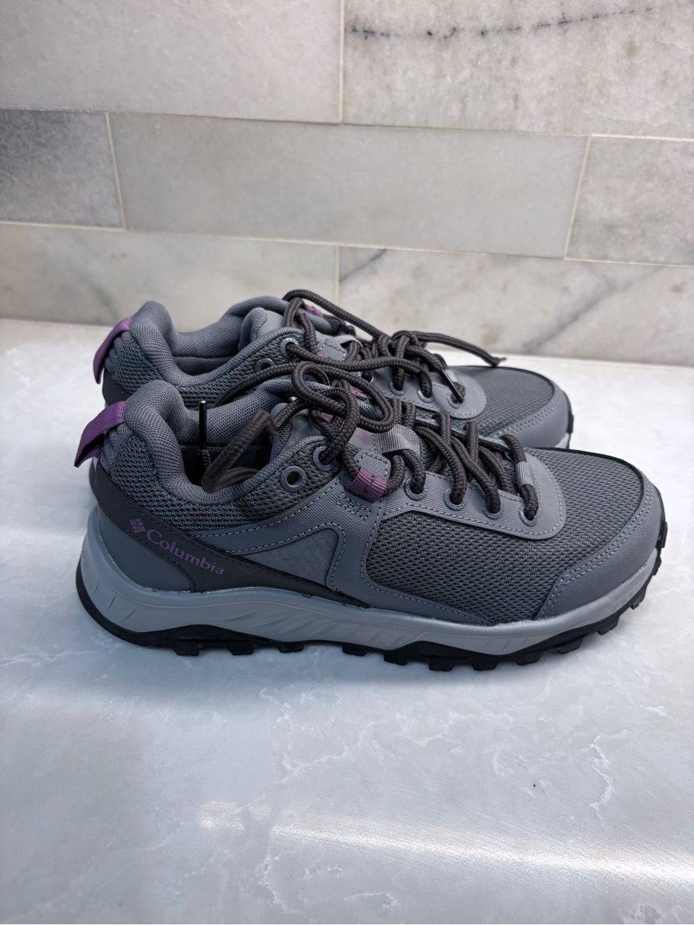Columbia Women's trail Gray Sneakers with Purple Tabs waterproof sneakers
